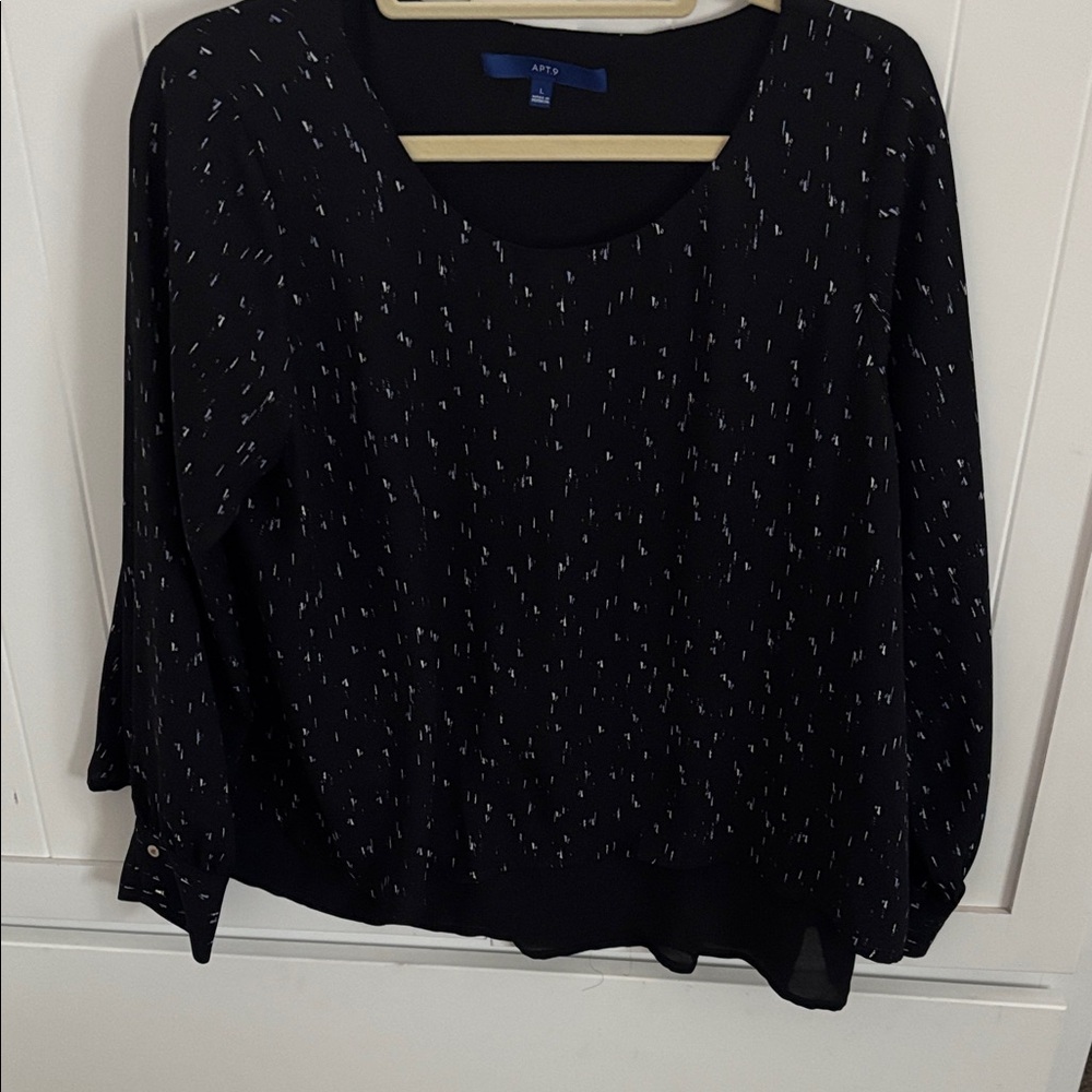 Apt. 9 Women's Black Blouse with Subtle White Patterns